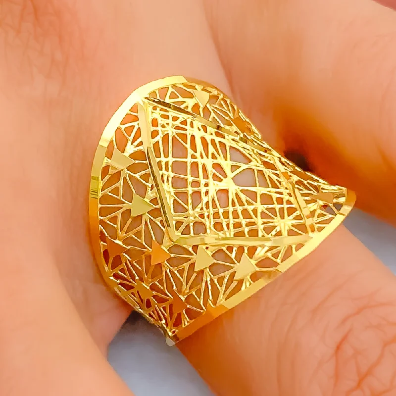 Chunky rings for women -Timeless Beautiful 21k Gold Mesh Ring