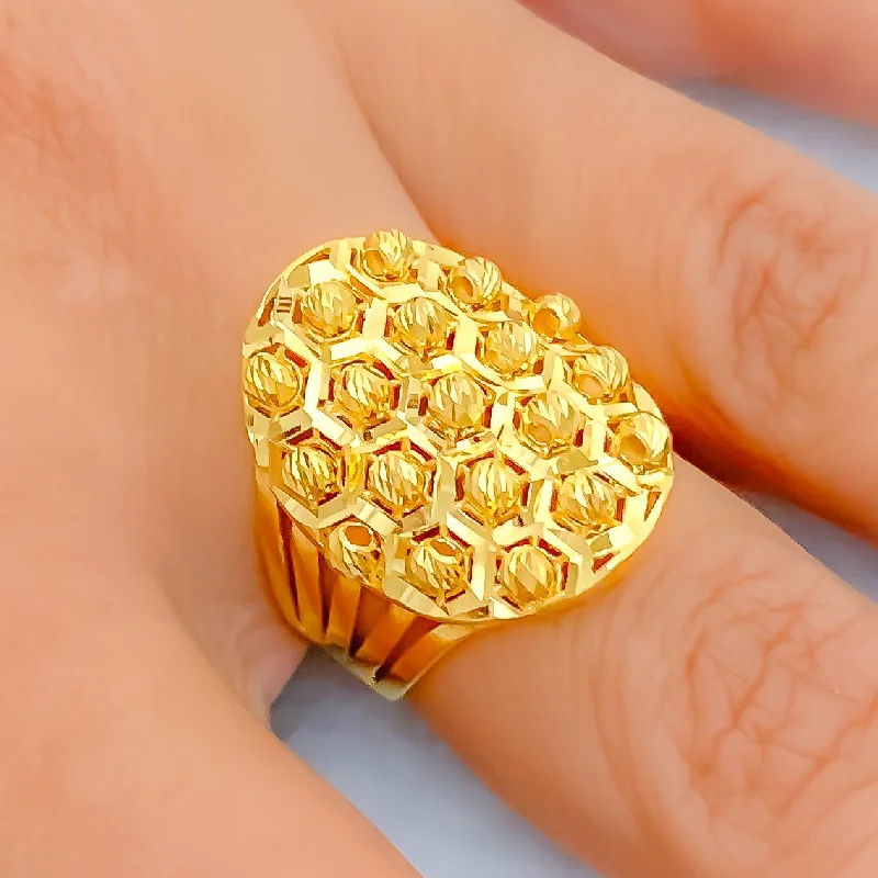 Double rings for women -Posh Honeycomb 22k Gold Ring