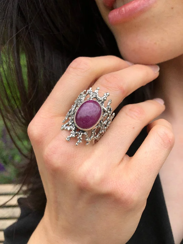 Cocktail rings for women -Ruby Ring - Red Statement Ring - Large Vintage Ring