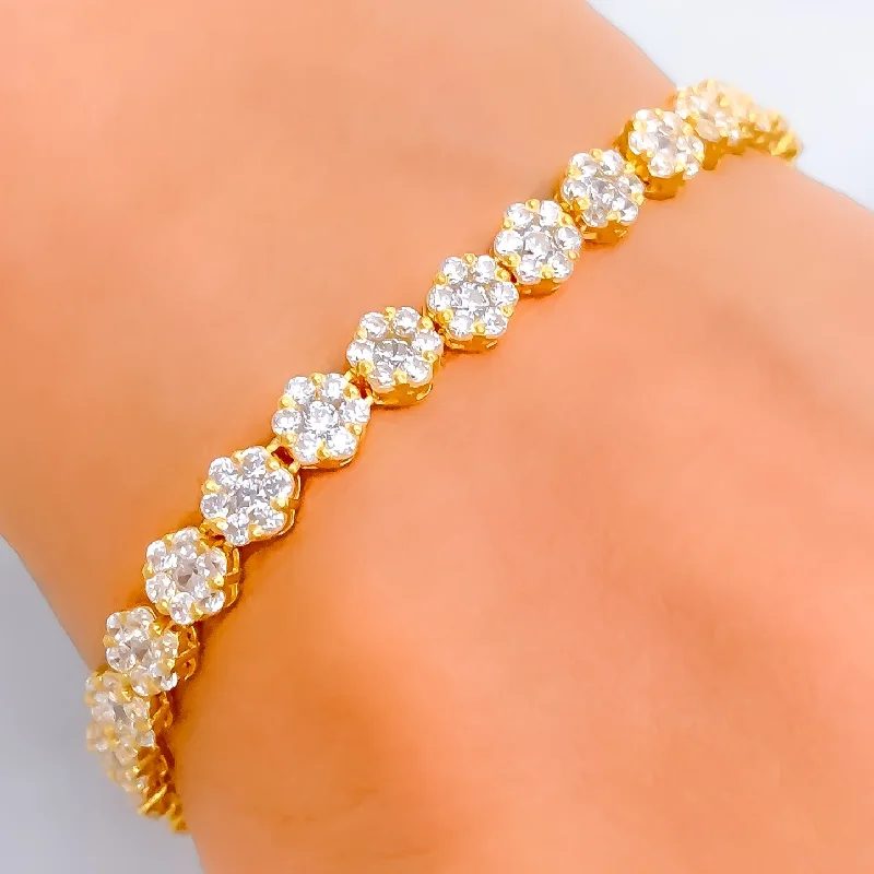 Fashion bangles for women -Classic Floral 22k Gold CZ Bracelet