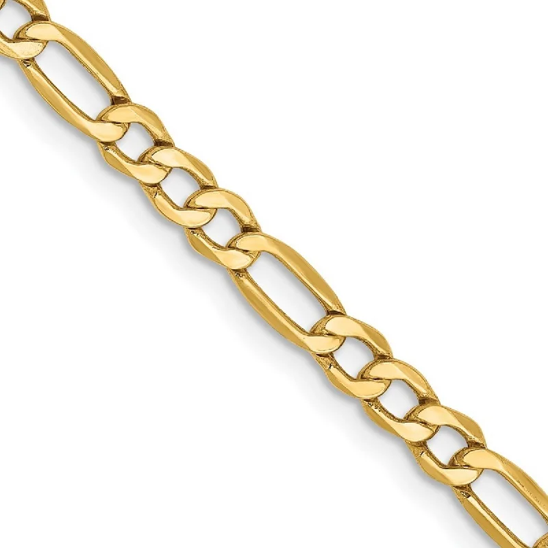 Gold cuff bracelets for women -Curata 10k 3.5mm Semi-solid Figaro Chain Bracelet - 8 Inch