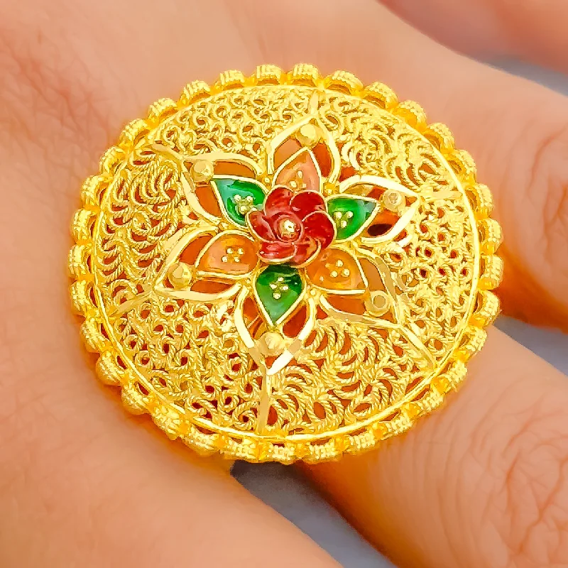 Luxury gemstone rings for women -Vibrant Floral Filigree 22k Gold Statement Ring