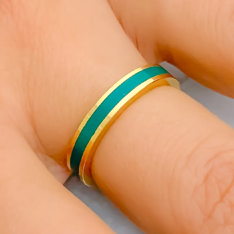 Boho rings for women -Exquisite Dark Green 22k Gold Enamel Band