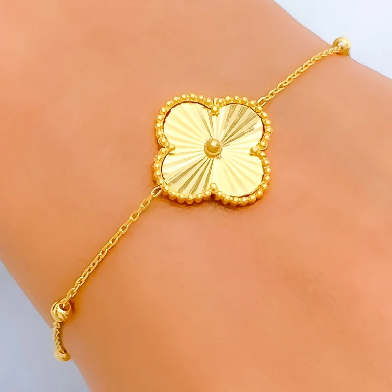 Beaded bangles for women -Reflective Medium 22k Gold Clover Bracelet