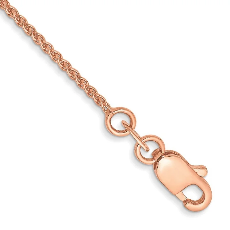 Charm bangles for women -Curata 14k Rose Gold 9" 1mm Solid Polished Spiga Chain Ankle Bracelet