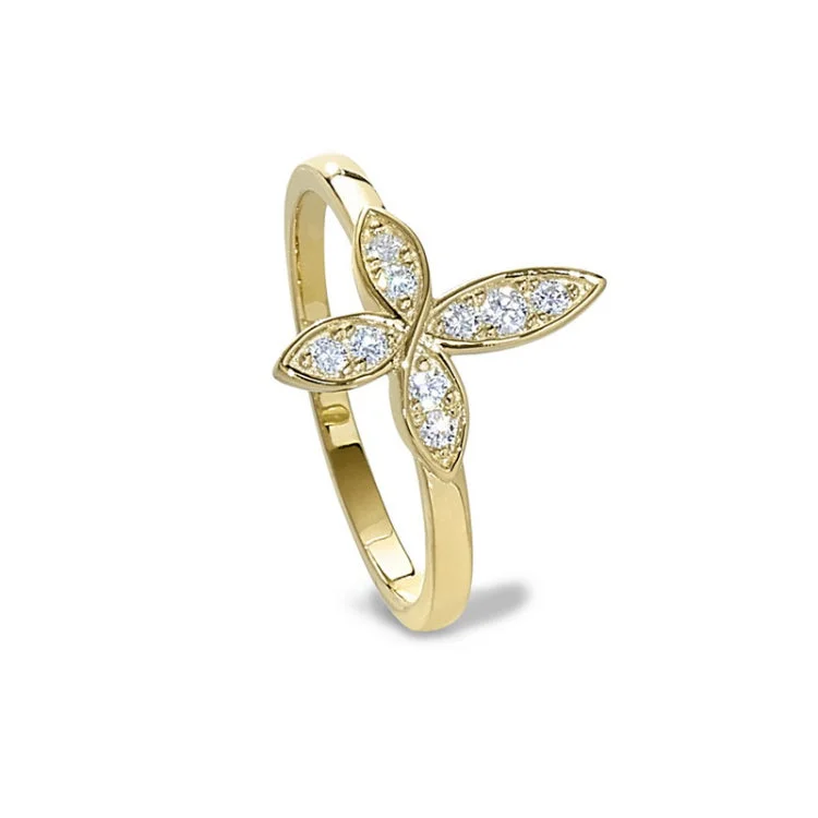 Sparkling engagement rings for women -Gold Finish Sterling Silver Micropave Marquis Cross Ring with Simulated Diamonds - size 8