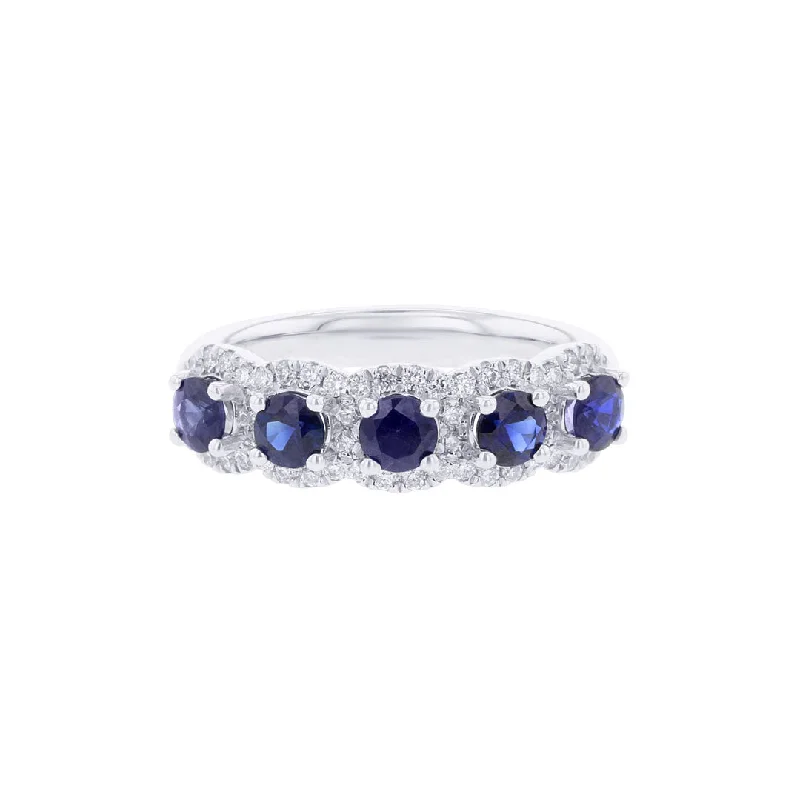 Stackable engagement rings for women -Lola Sapphire and Diamond 5 Stone Ring