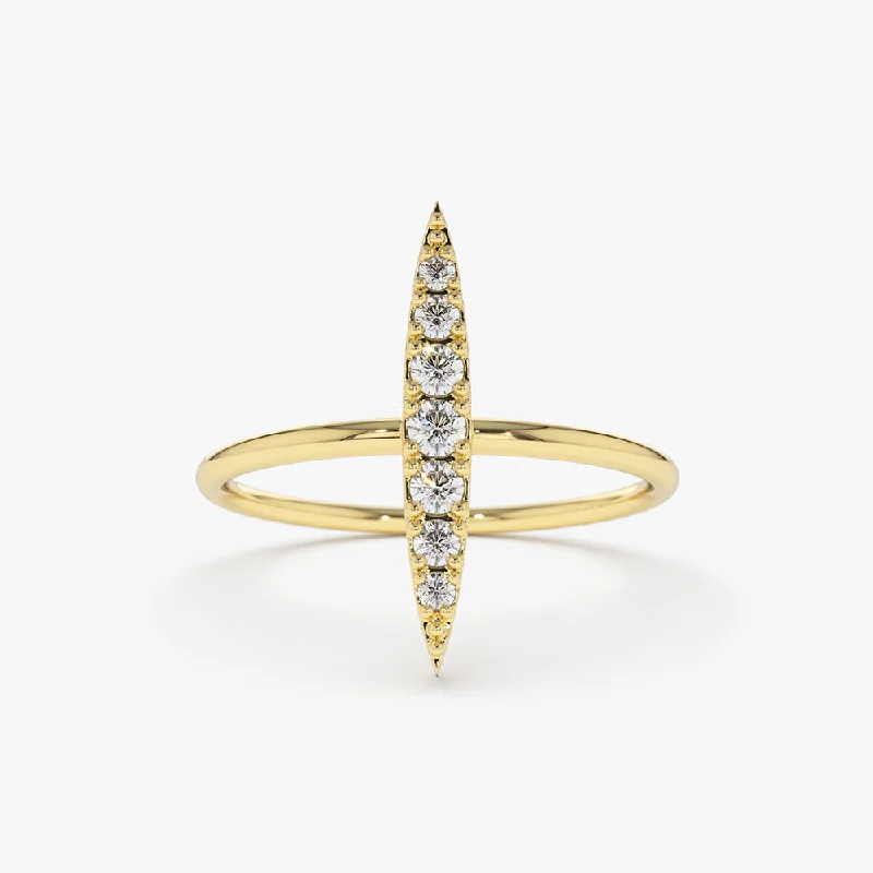 Unique engagement ring designs for women -14K Gold Elongated Micro Pave Diamond Ring