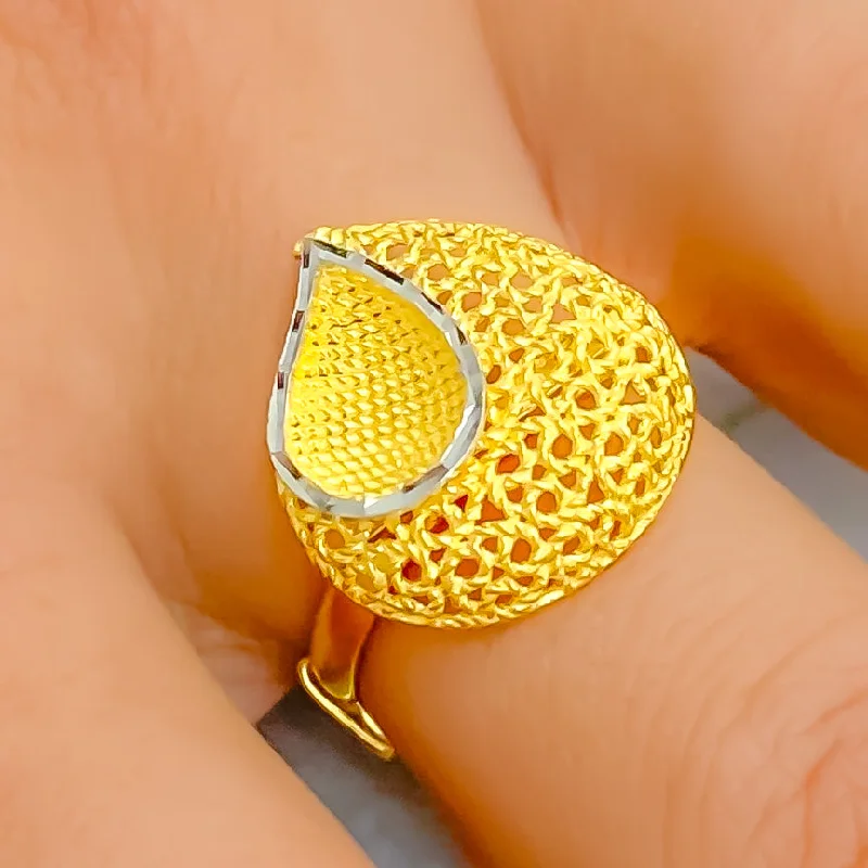 Twisted rings for women -Iconic Mesh 22k Gold Semi Statement Ring