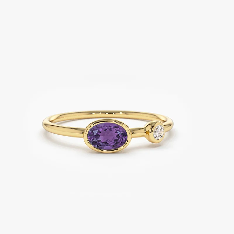 High-quality engagement rings for women -14K Gold Oval Shape Amethyst and Diamond Ring