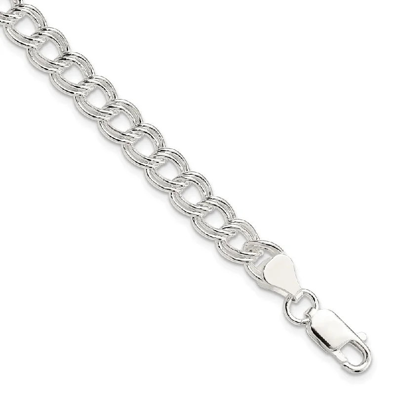 Bridal bracelets for women -Sterling Silver 7mm Double Link Charm Bracelet