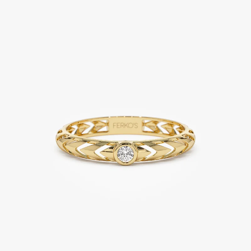 Modern engagement rings for women -14k Gold Unique Diamond Modern Ring