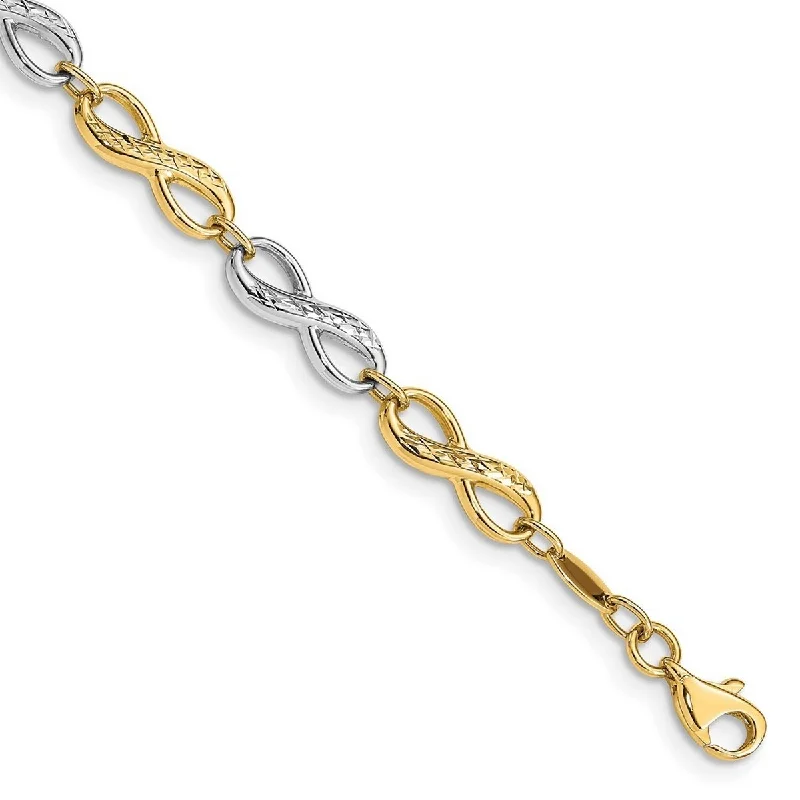 Multi-tone bracelets for women -Curata 14k Two tone Infinity Symbol Bracelet 7.5 Inch