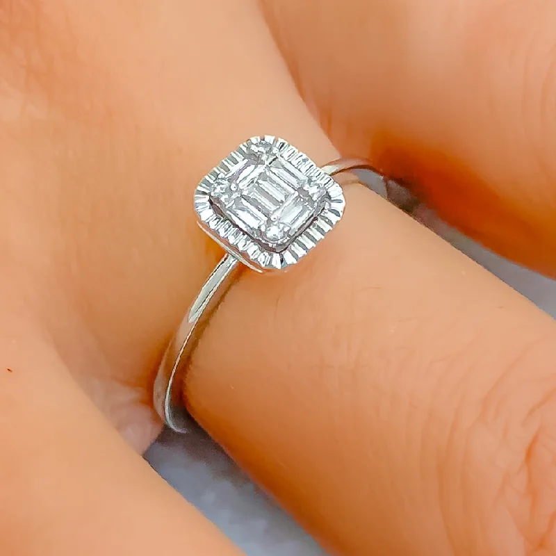 Simple engagement rings for women -Classy Bright 18k White Gold + Diamond Ring