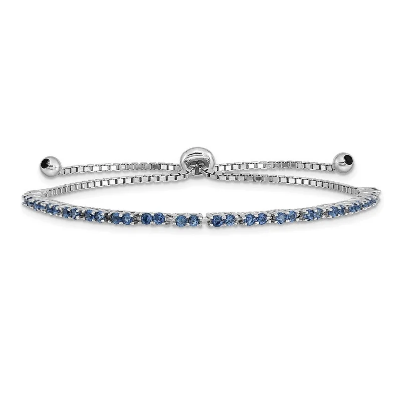 Custom-designed bangles for women -Curata 925 Sterling Silver Rhodium Plated September Blue CZ Cubic Zirconia Simulated Diamond Adj Bracelet