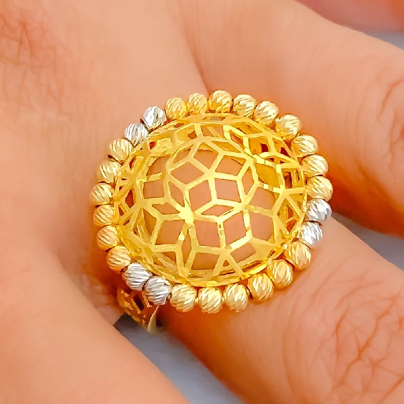 Twisted rings for women -Vibrant Floral Net 21k Gold Ring