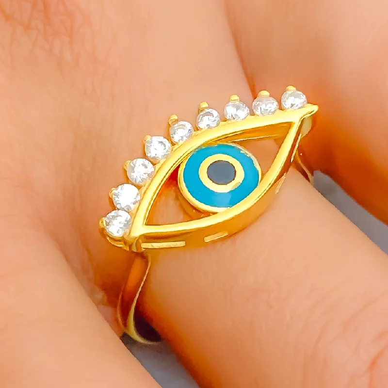 Silver diamond rings for women -Distinct Trendy Evil Eye 21k Gold CZ Ring