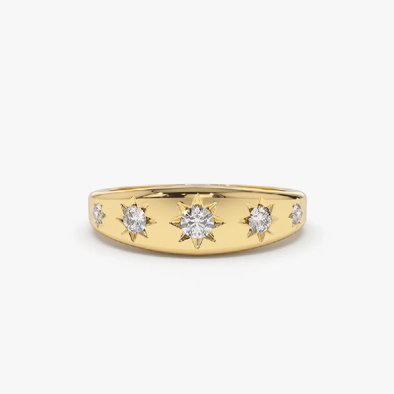 Engagement rings with diamond accents for women -14k Gold Star Setting Graduating Diamond Statement Ring