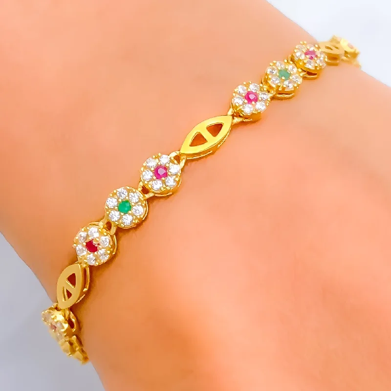 Colorful bangles for women -Beautiful Floral Trio 22k Gold CZ Bracelet