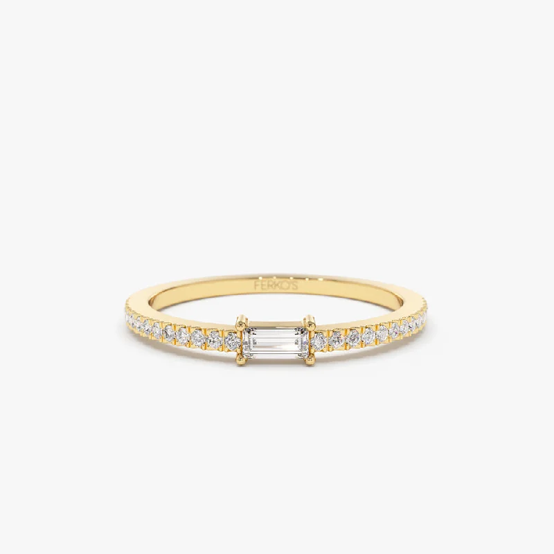 Art deco engagement rings for women -14k Stackable Baguette Diamond Ring with Pave Diamonds