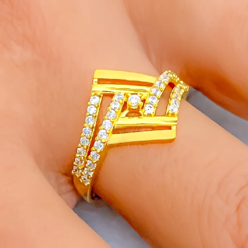 High-end rings for women -Trendy Upscale 22k Gold CZ Ring