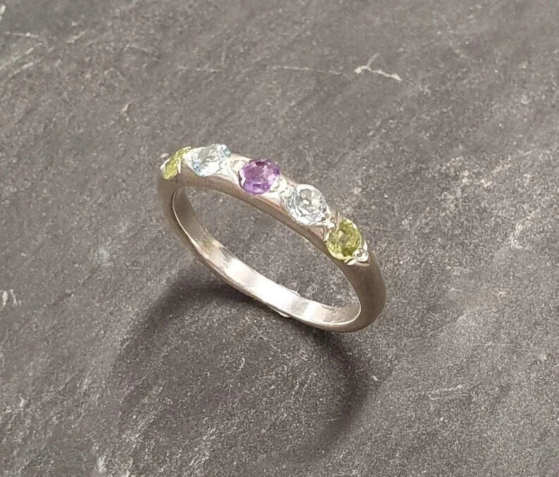 Bridal rings for women -Colorful Eternity Band - Dainty Multistone Ring - Natural Gemstones Band