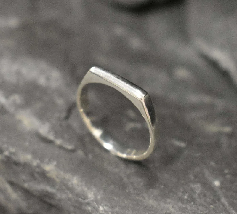 Elegant gemstone rings for women -Silver Bar Ring - Flat Top Ring - Silver Horizontal Ring