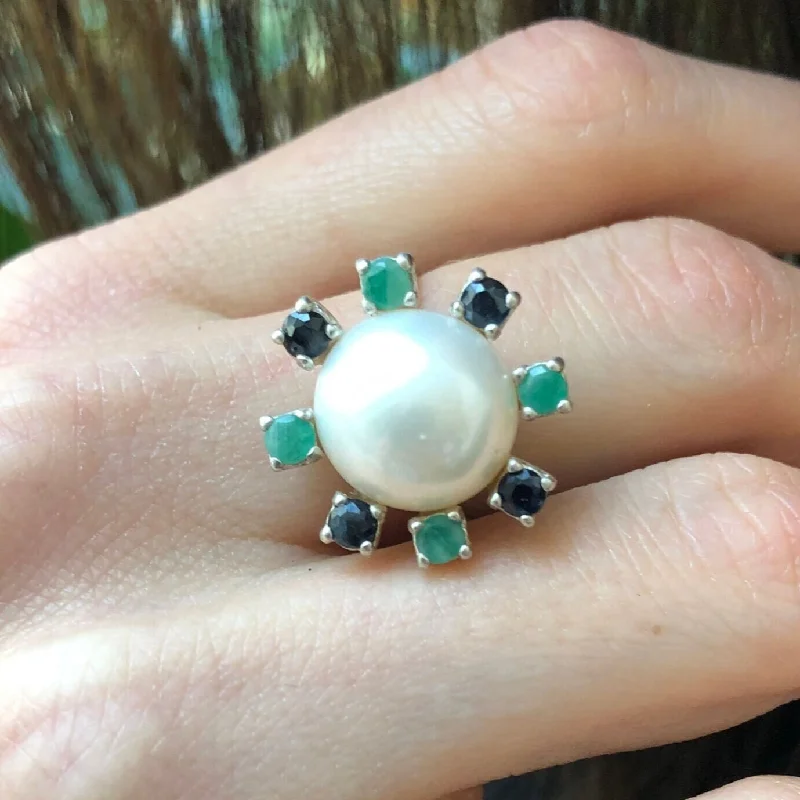 Amethyst rings for women -White Pearl Ring - Silver Pearl Ring - Pearl Vintage Ring