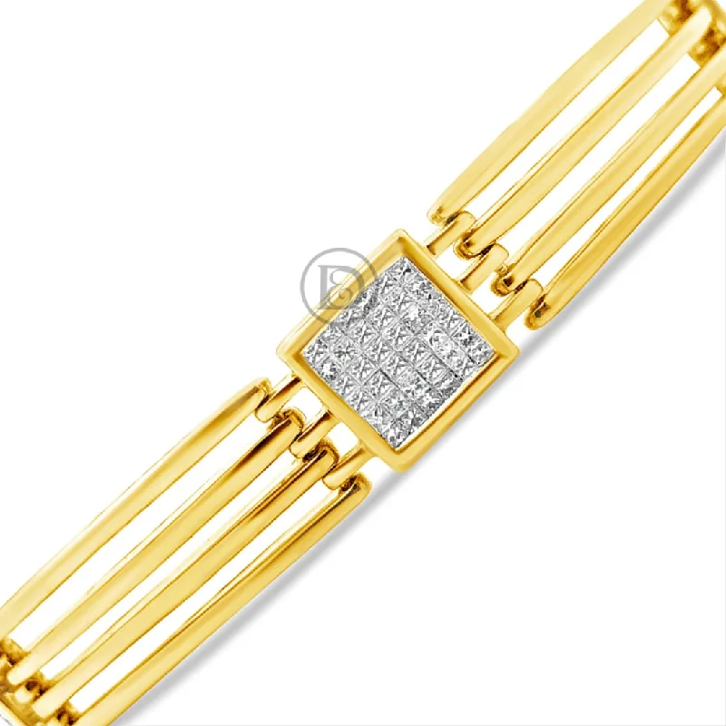 Gold bangles for women -10K Solid Yellow Gold 2.04CT tw Princess Cut Diamond 9.8mm Bracelet