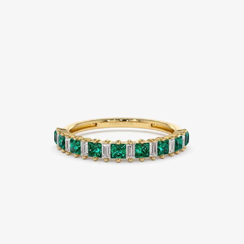 Customized engagement rings for women -14k Unique Princess Cut Emerald and Baguette Diamond Ring