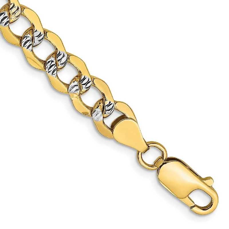 Geometric bracelets for women -Curata 14k 6.75mm Semi solid Pave Curb Chain Bracelet 8 Inch