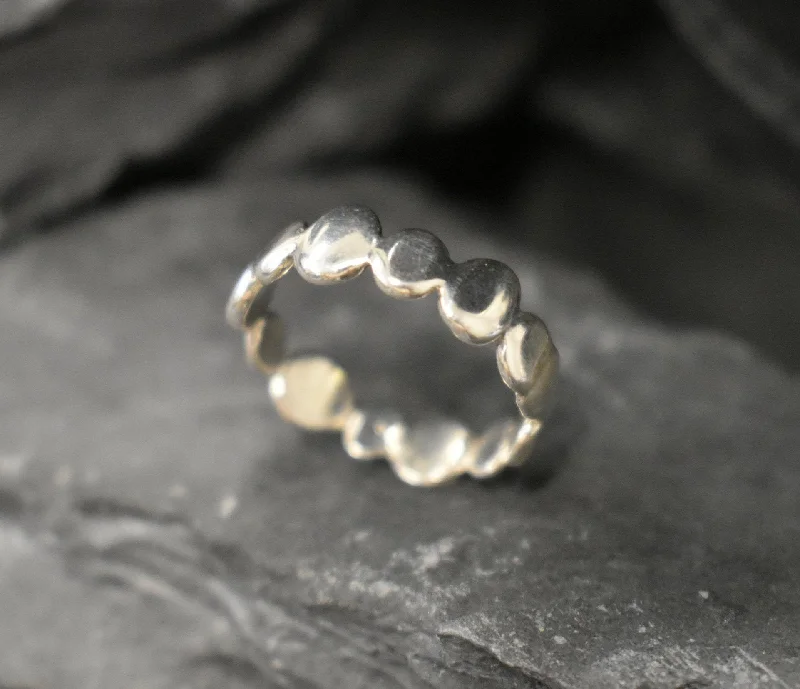 Engraved rings for women -Silver Bubble Band - Asymmetric Silver Ring - Wavy Silver Band