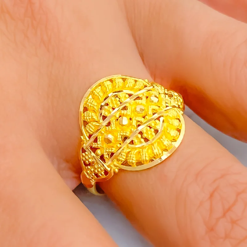 Custom gold rings for women -Lovely Detailed 22K Gold Ring