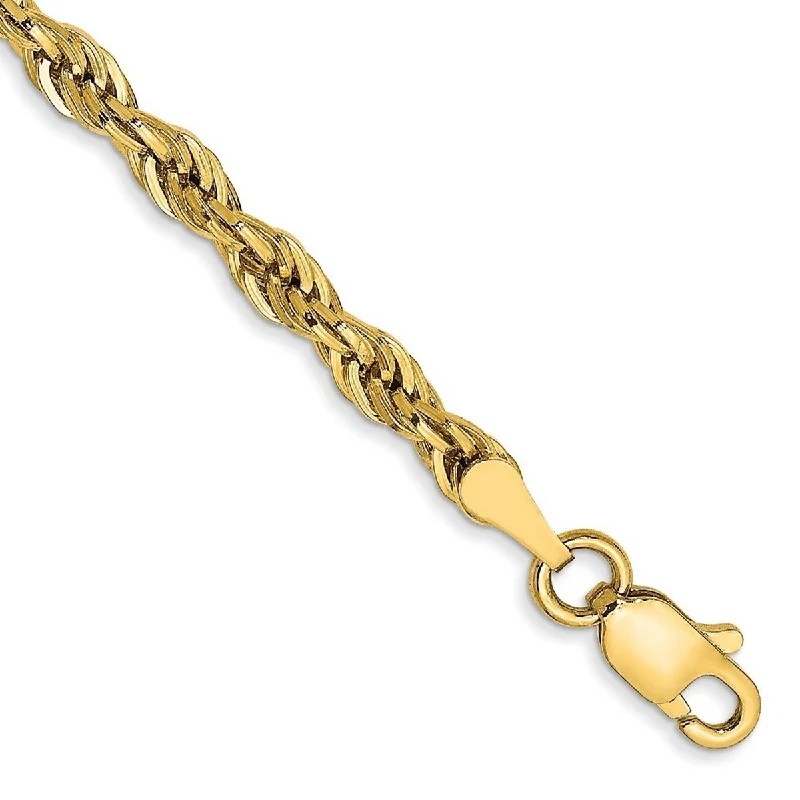 Wrap bracelets for women -Curata 14k Yellow Gold Lobster Claw Closure 3.8mm Hollow Rope Chain Bracelet