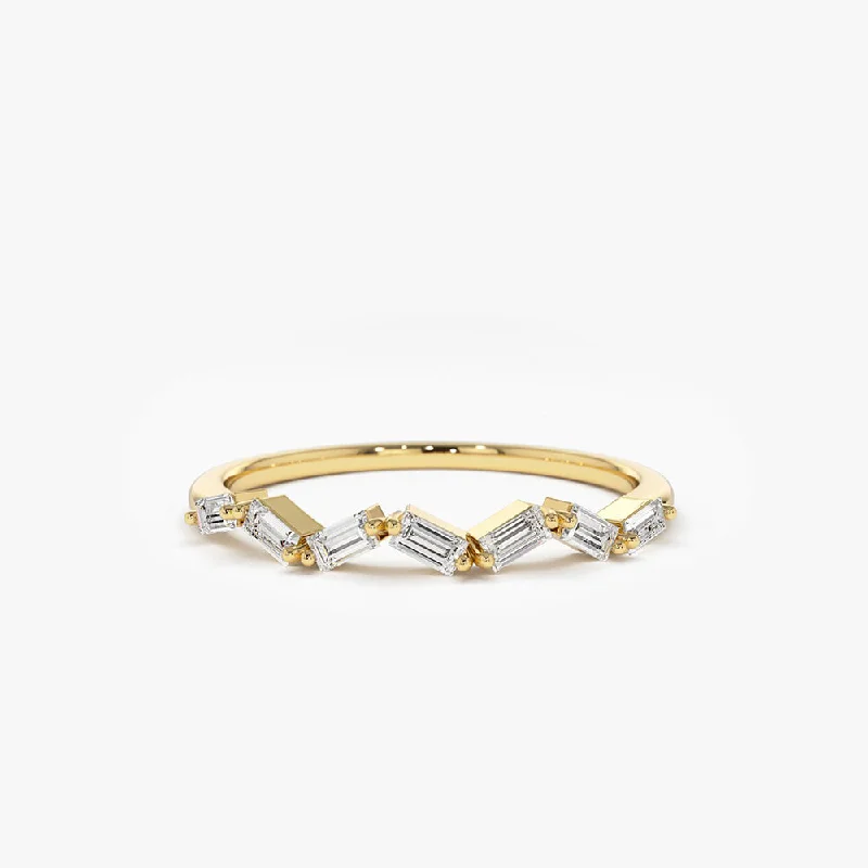 Yellow gold engagement rings for women -14K Slanted Baguette Diamond Stacking Ring