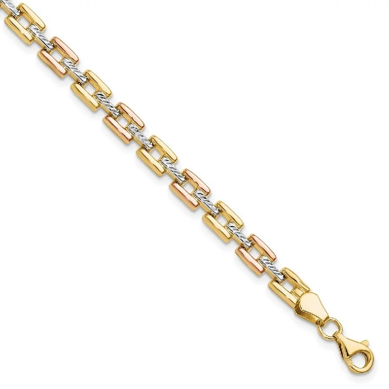 Adjustable bracelets for women -Curata 14k Tri-color Gold Square Tracks Fancy Stampato Bracelet 7.25 Inch