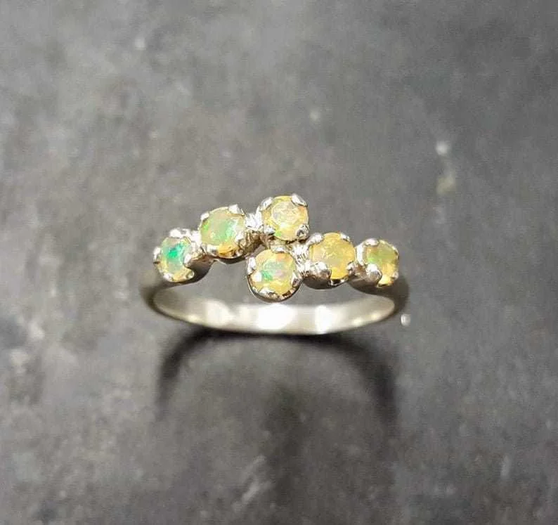 Custom gold rings for women -Genuine Opal Ring - Vintage Bypass Ring - Half Eternity Band