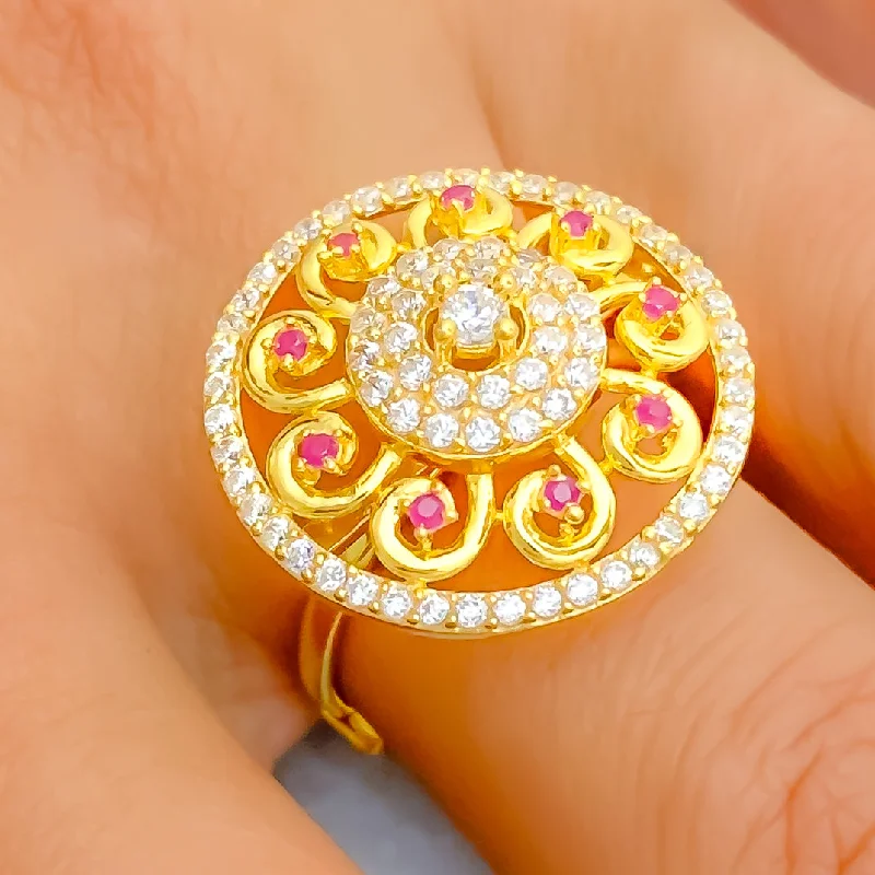 Simple gold rings for women -Majestic Bright 22k Gold CZ Statement Ring