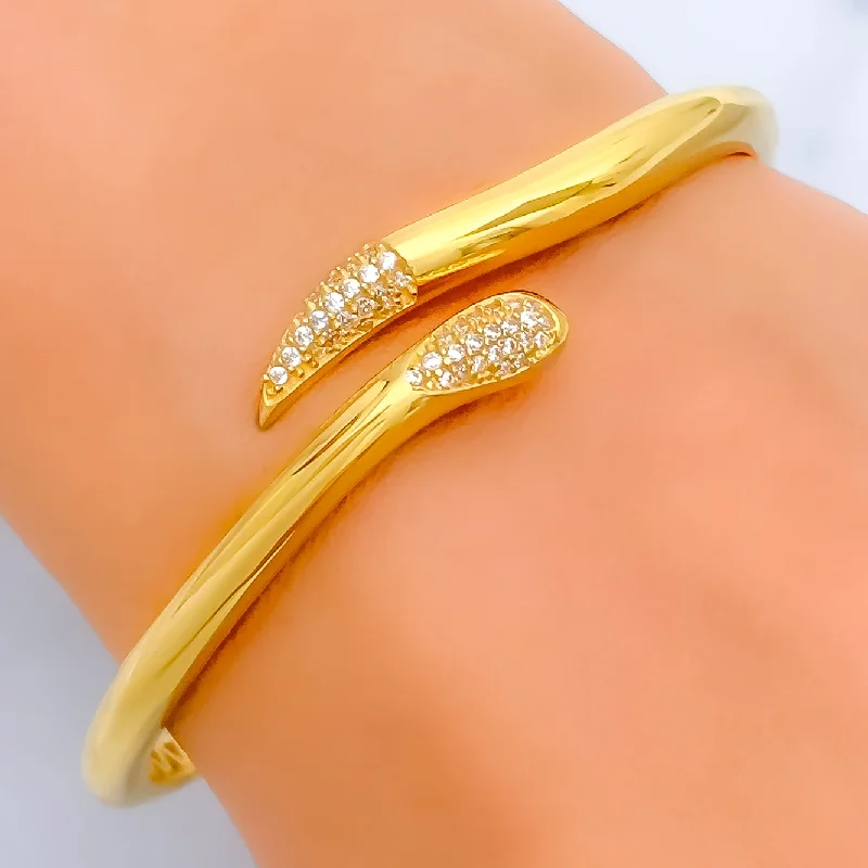 Trendy bracelets for women -Fascinating Curved 22k Gold CZ Bangle Bracelet