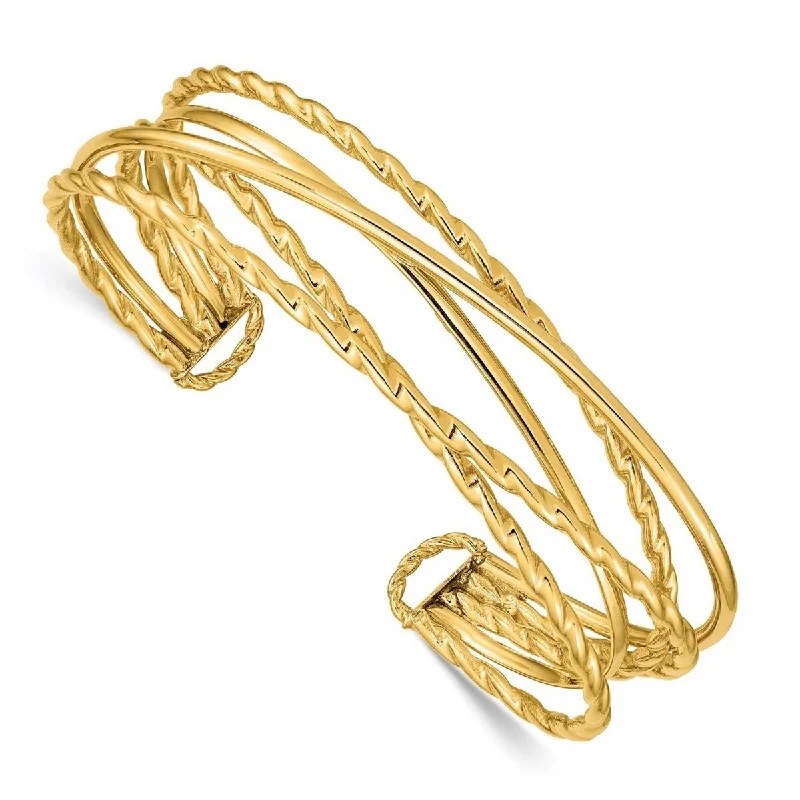 Gold bangles with diamonds for women -Curata 14kYellow Gold Polished Multi Tube Cuff Stackable Bangle Bracelet