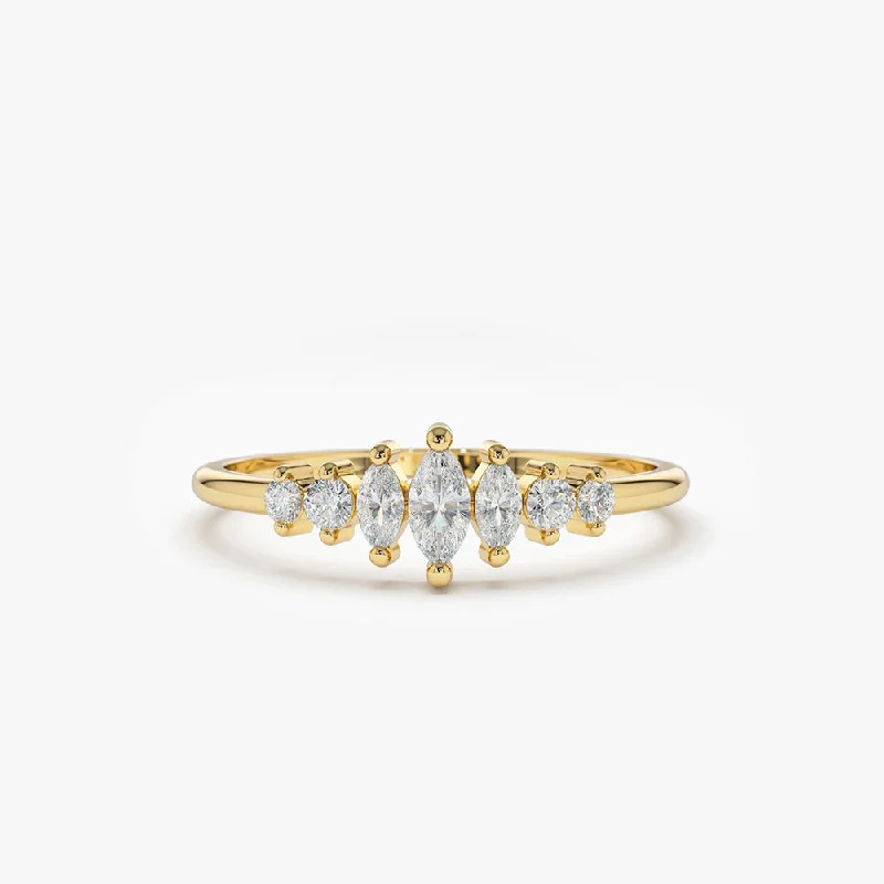 Gold solitaire engagement rings for women -14k Marquise & Round Diamond Anniversary Band