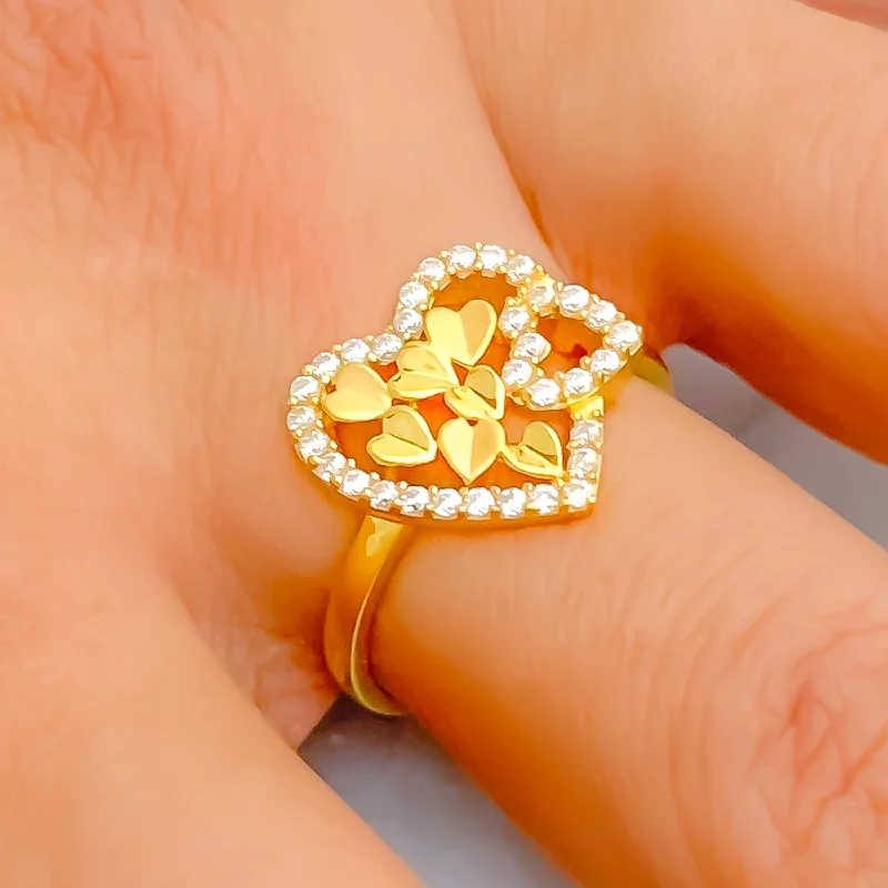 Fashion rings for women -Striking Heart Cluster 22k Gold CZ Ring