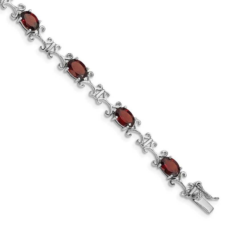 Unique diamond bracelets for women -Curata 925 Sterling Silver Polished Open back Box Catch Closure Garnet Oval Bracelet