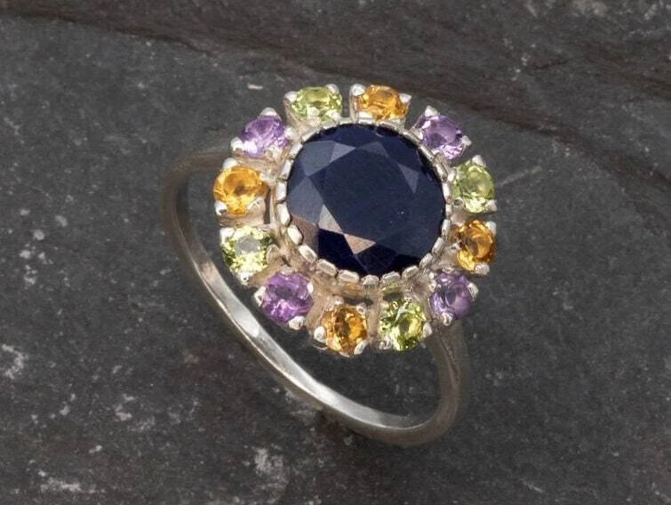 Engagement rings with sapphires for women -Victorian Sapphire Ring - Flower Cocktail Ring - Vintage Statement Ring