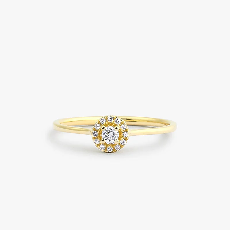 Engagement rings with pear diamonds for women -14K Gold Halo Diamond Ring