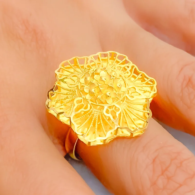 Luxury rose gold rings for women -Artistic Flower 21k Gold Ring