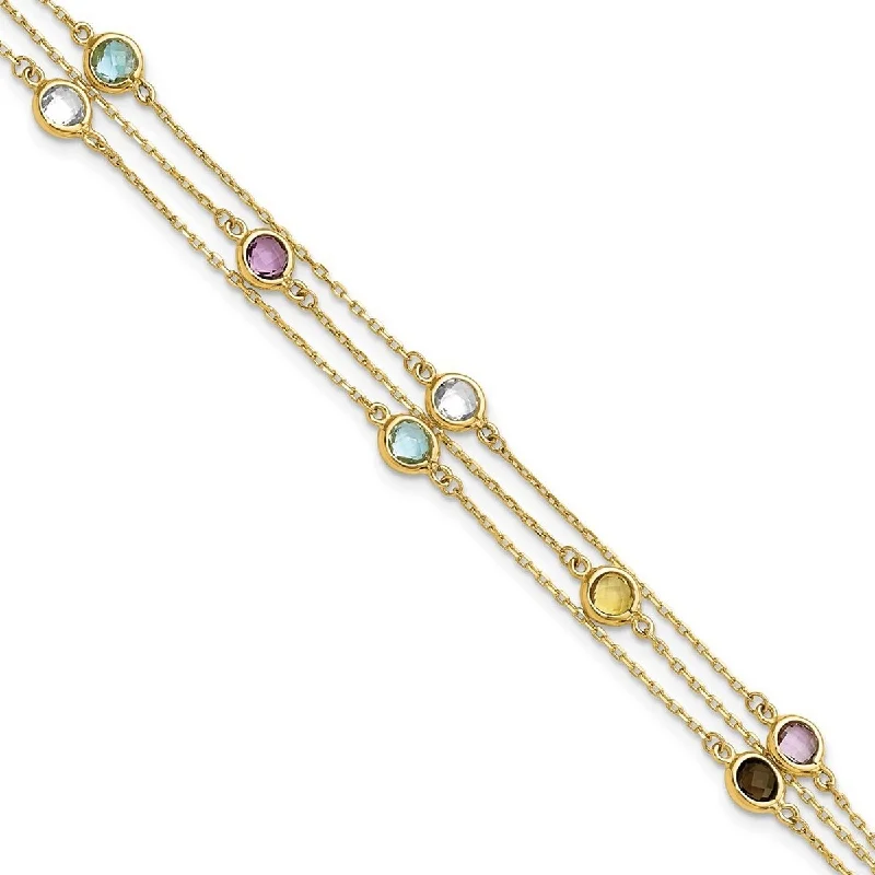 Friendship bracelets for women -Curata 14k Gold Smoky Quartz White Quartz Bt Ci Am 3 strand Bracelet 7.5 Inch