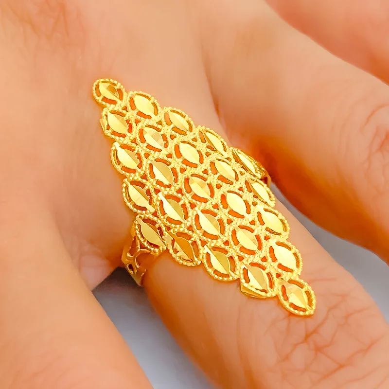 Vintage rings for women -Glimmering Beveled 21k Gold Rich Ring