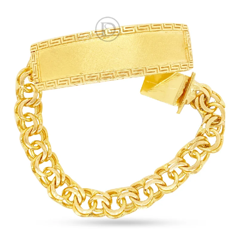 Diamond tennis bracelets for women -10K Yellow Gold Chino Link Personalize ID Name Bracelet with Greek Key