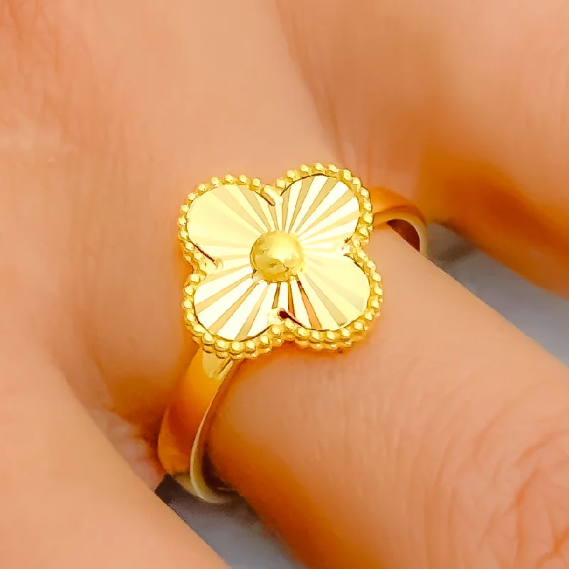 Classic solitaire rings for women -Glistening Floral 21k Gold Clover Ring - Size 8.75